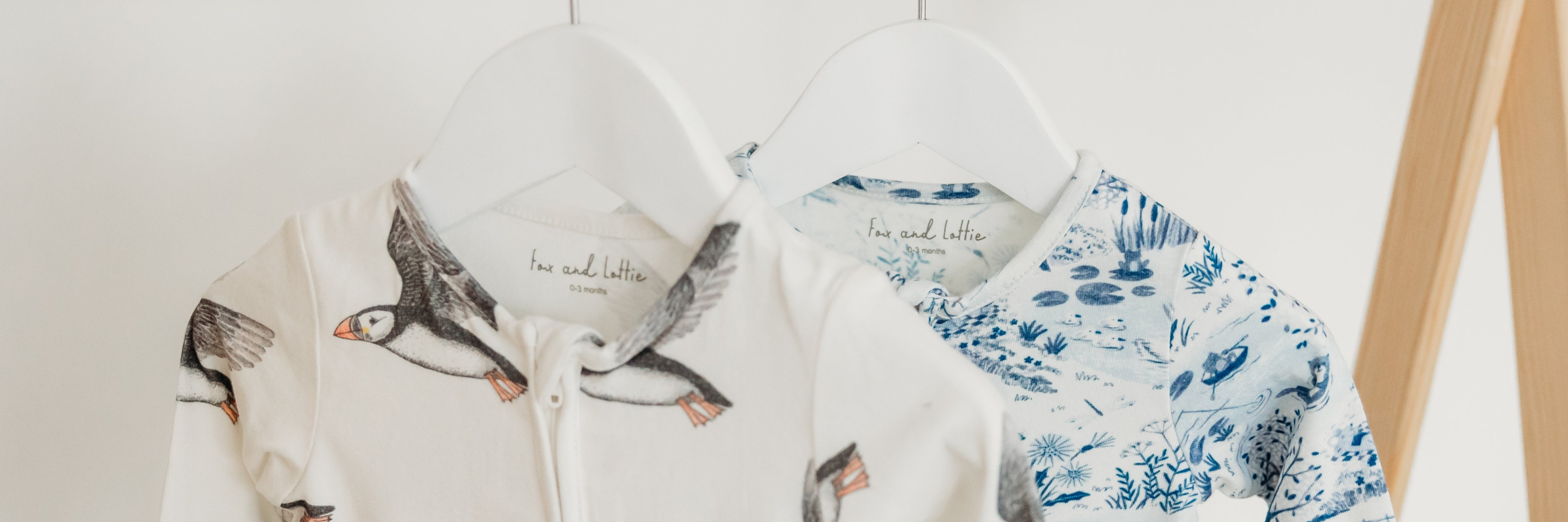 Puffin and on the river sleepsuit. Fox and Lottie premium sleepwear for children, infants and babies.