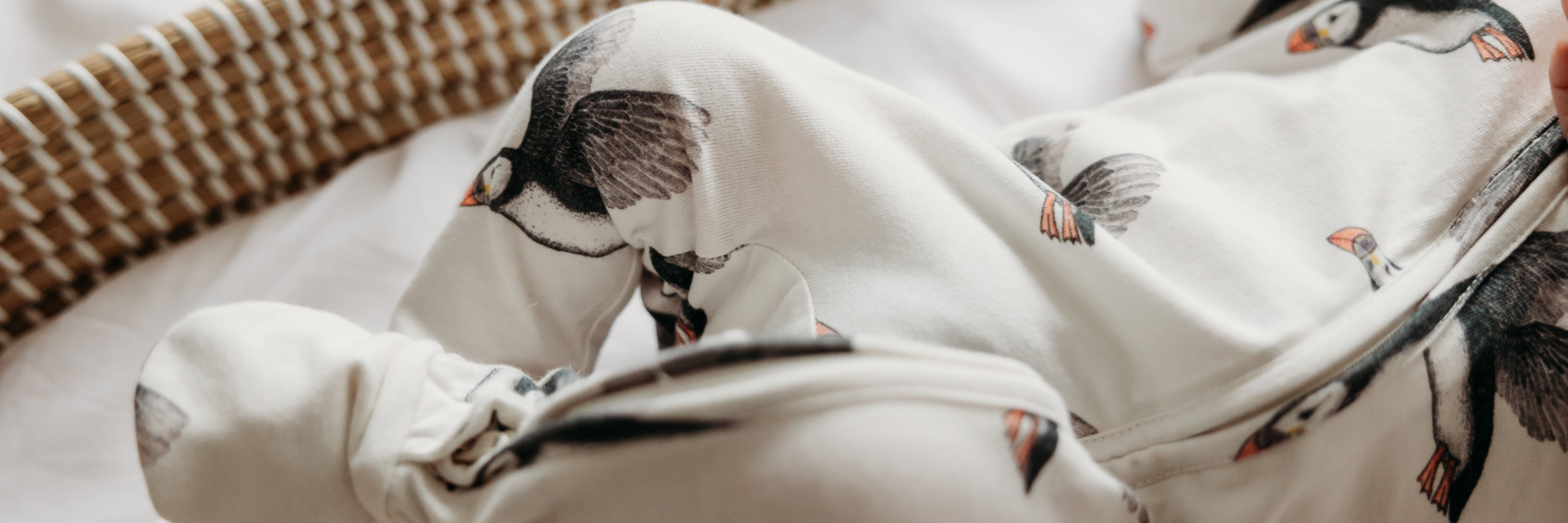 Puffin sleepsuit from Fox and Lottie premium sleepwear for children and babys.