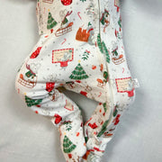 Baby sleepsuit from Fox and Lottie, Christmas print close up.