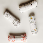 Muslin square animal puffin daffodil dragon. Fox and Lottie premium sleepwear for children and baby.